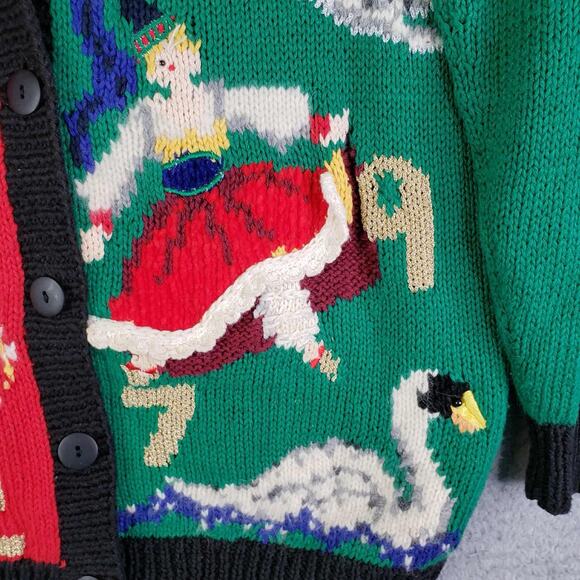 Vtg Marisa Christina Sweater Womens Medium 12 Days of Christmas Cardigan 90s - Picture 8 of 16